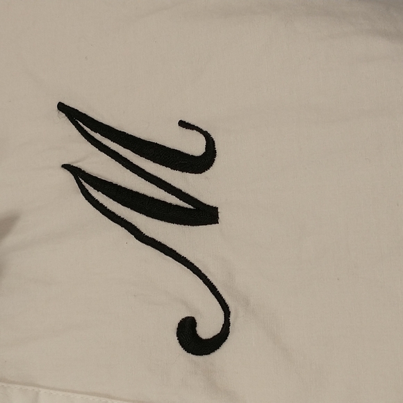 M Embroidered White Cotton Shirt 50's Feel w Spandex Button Down Fifties Look - Picture 2 of 7